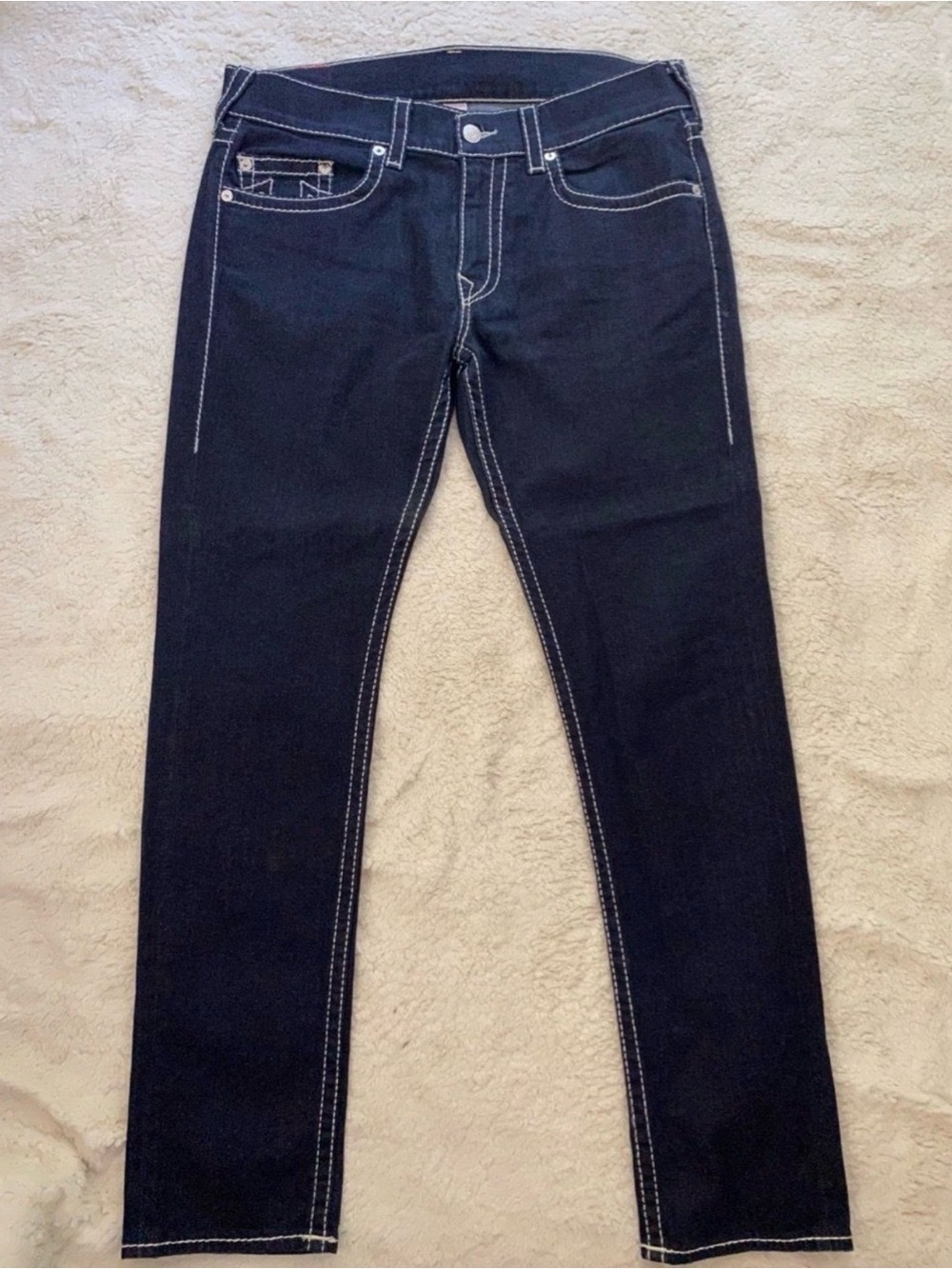 True Religion Men’s Skinny Jeans Size 36 Dark Wash Big T Contrast Stitch